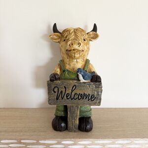 Highland Cow Welcome Poly Figurine Hairy Cow Animal Decor